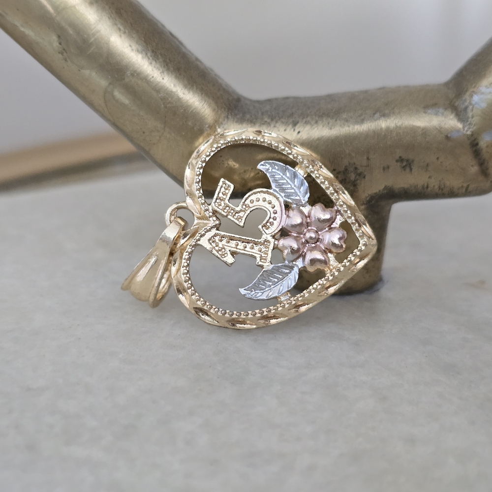 Gold and Silver Heart Pendant with Floral Design - Picture 3 of 3